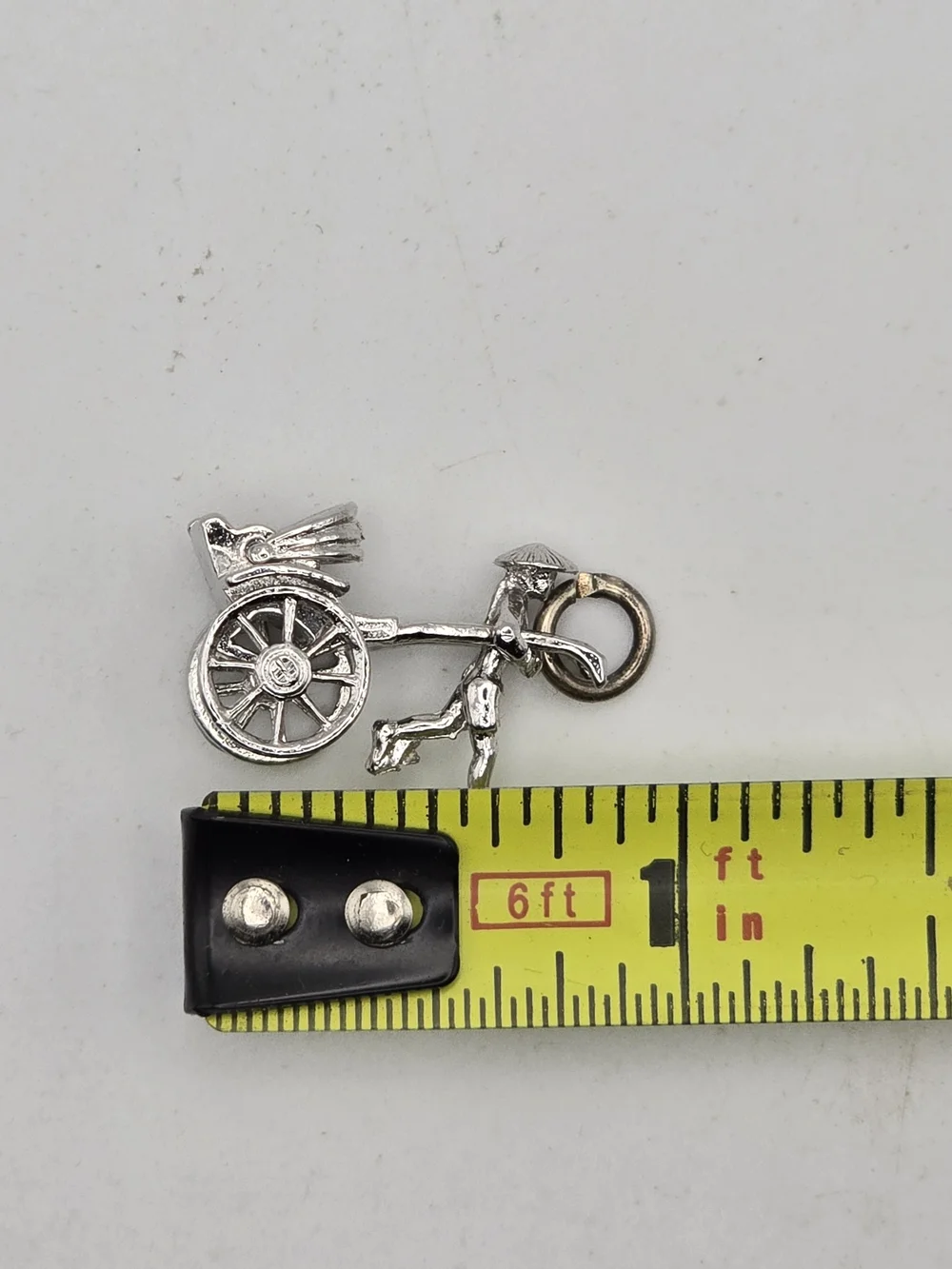 Sterling Silver Moveable Rickshaw Man Pulling Cart Charm